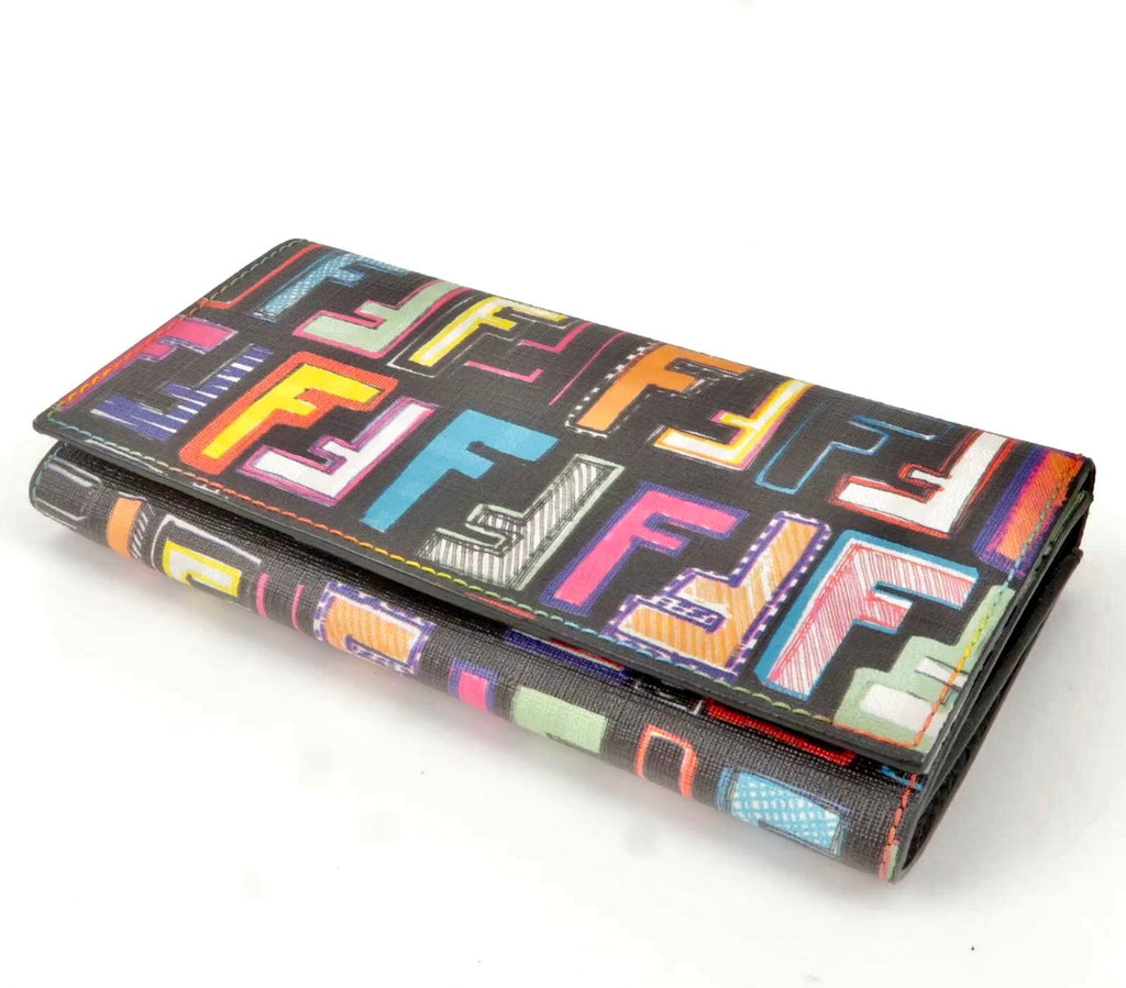 FENDI ZUCCA FF SPALMATI MULTICOLOR CONTINENTAL WALLET