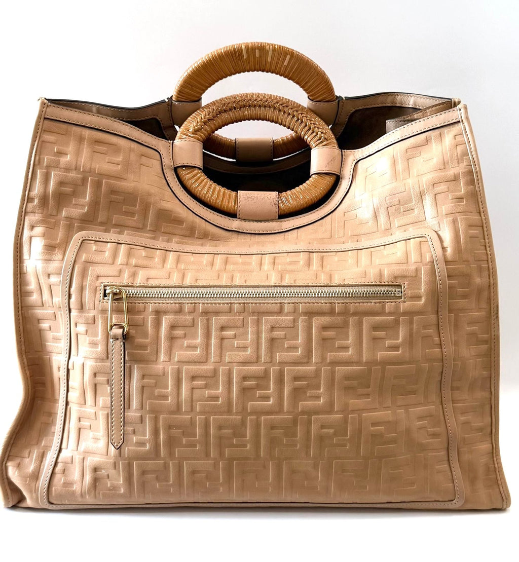 FENDI RUNWAY COLLECTION FF EMBOSSED CALFSKIN SHOPPER TOTE BAG