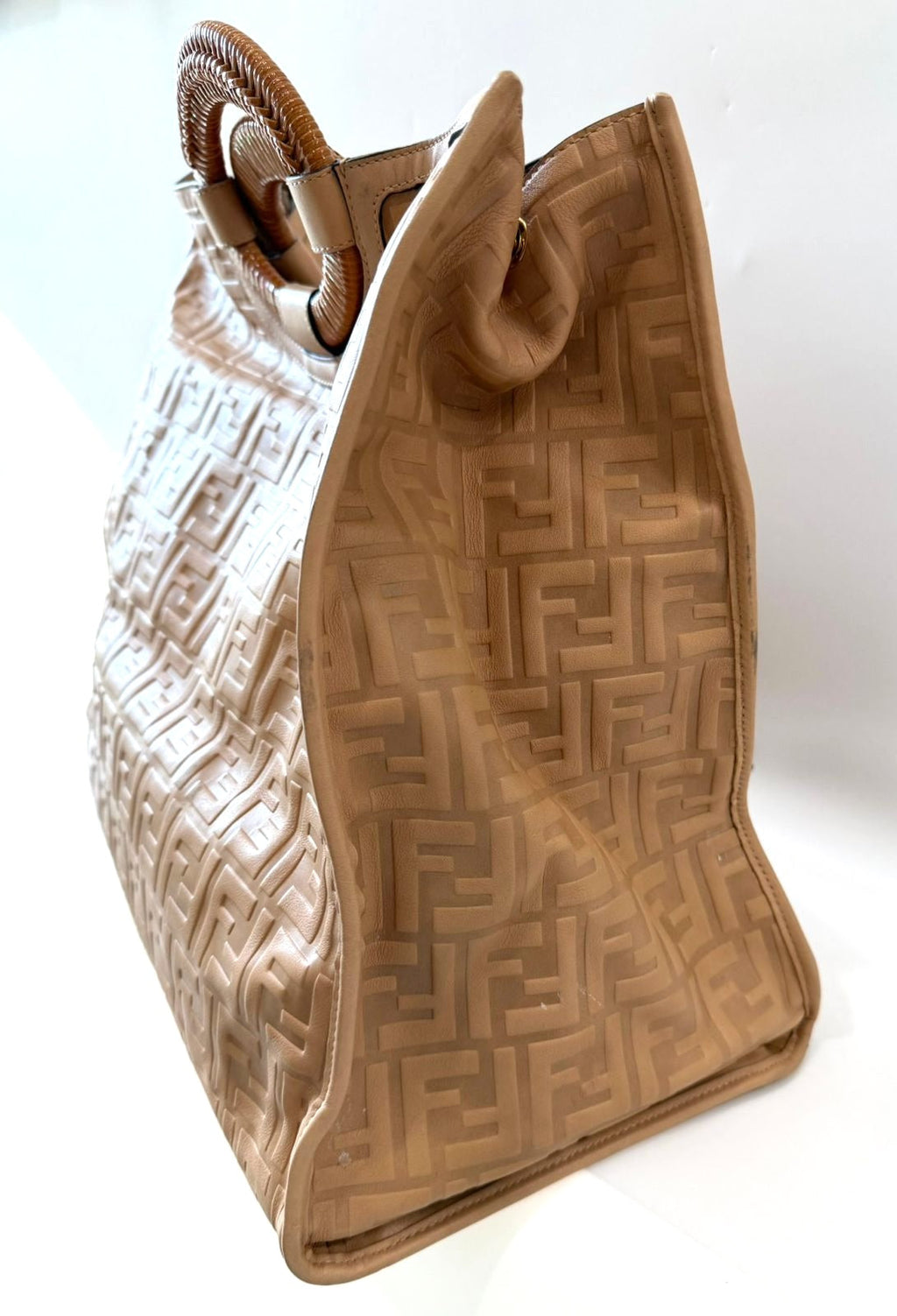 FENDI RUNWAY COLLECTION FF EMBOSSED CALFSKIN SHOPPER TOTE BAG