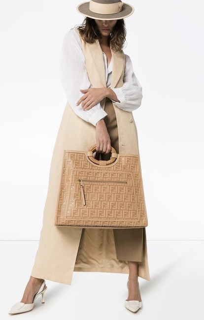 FENDI RUNWAY COLLECTION FF EMBOSSED CALFSKIN SHOPPER TOTE BAG