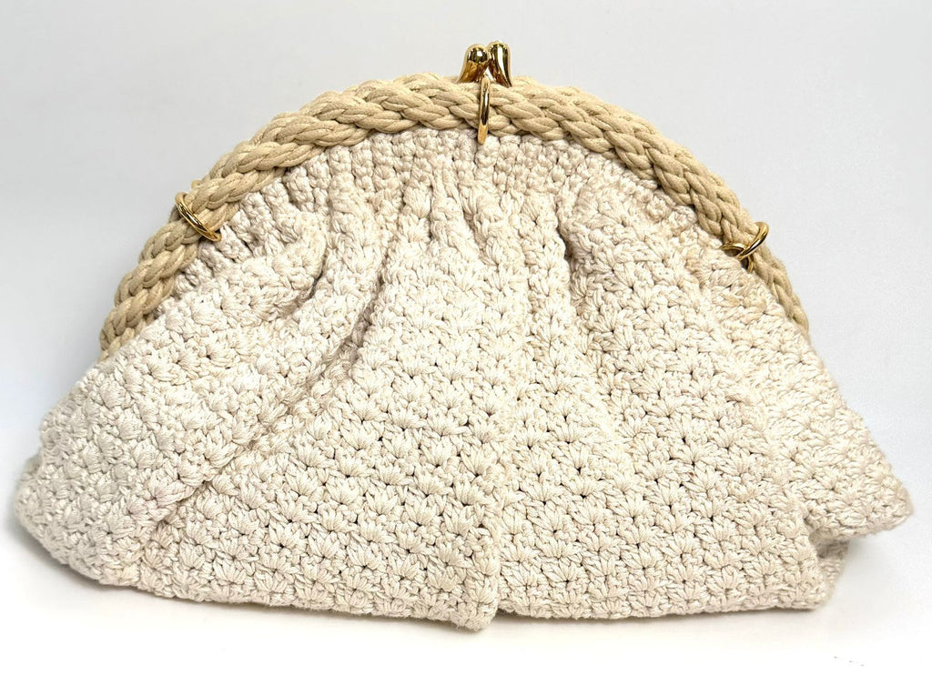 FENDI INTRECCIO MACRAME CANVAS SHELL CLUTCH BAG