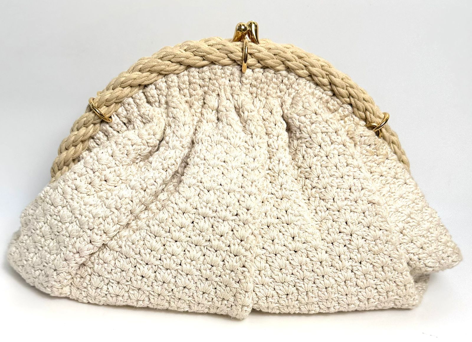 FENDI INTRECCIO MACRAME CANVAS SHELL CLUTCH BAG