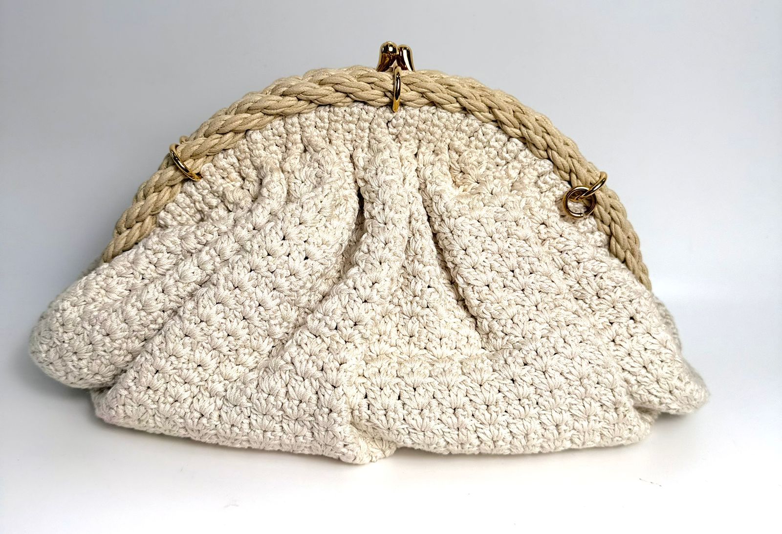 FENDI INTRECCIO MACRAME CANVAS SHELL CLUTCH BAG