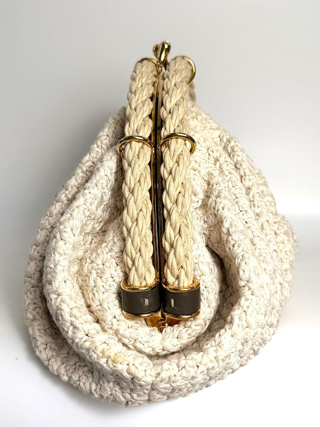 FENDI INTRECCIO MACRAME CANVAS SHELL CLUTCH BAG