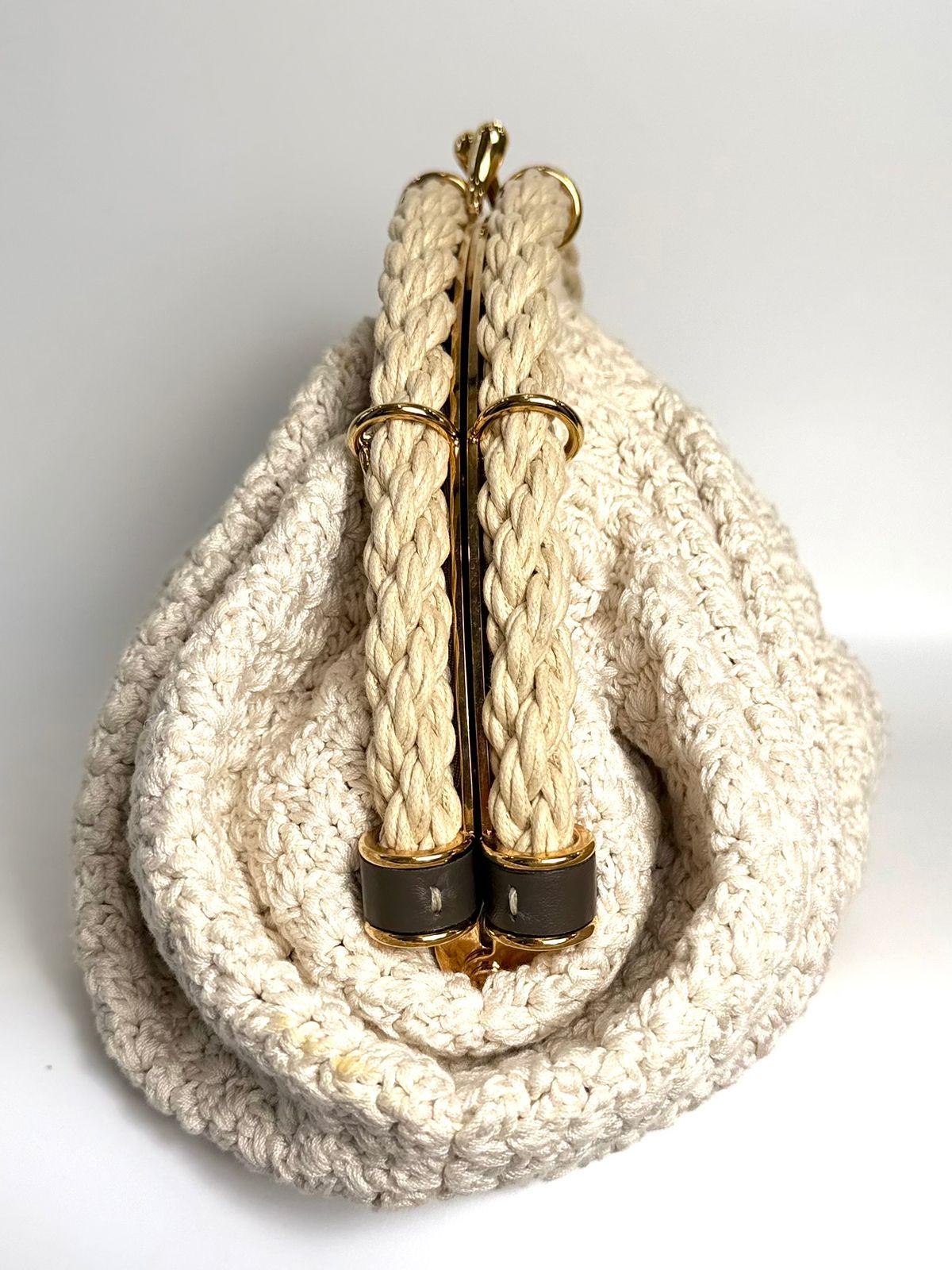 FENDI INTRECCIO MACRAME CANVAS SHELL CLUTCH BAG