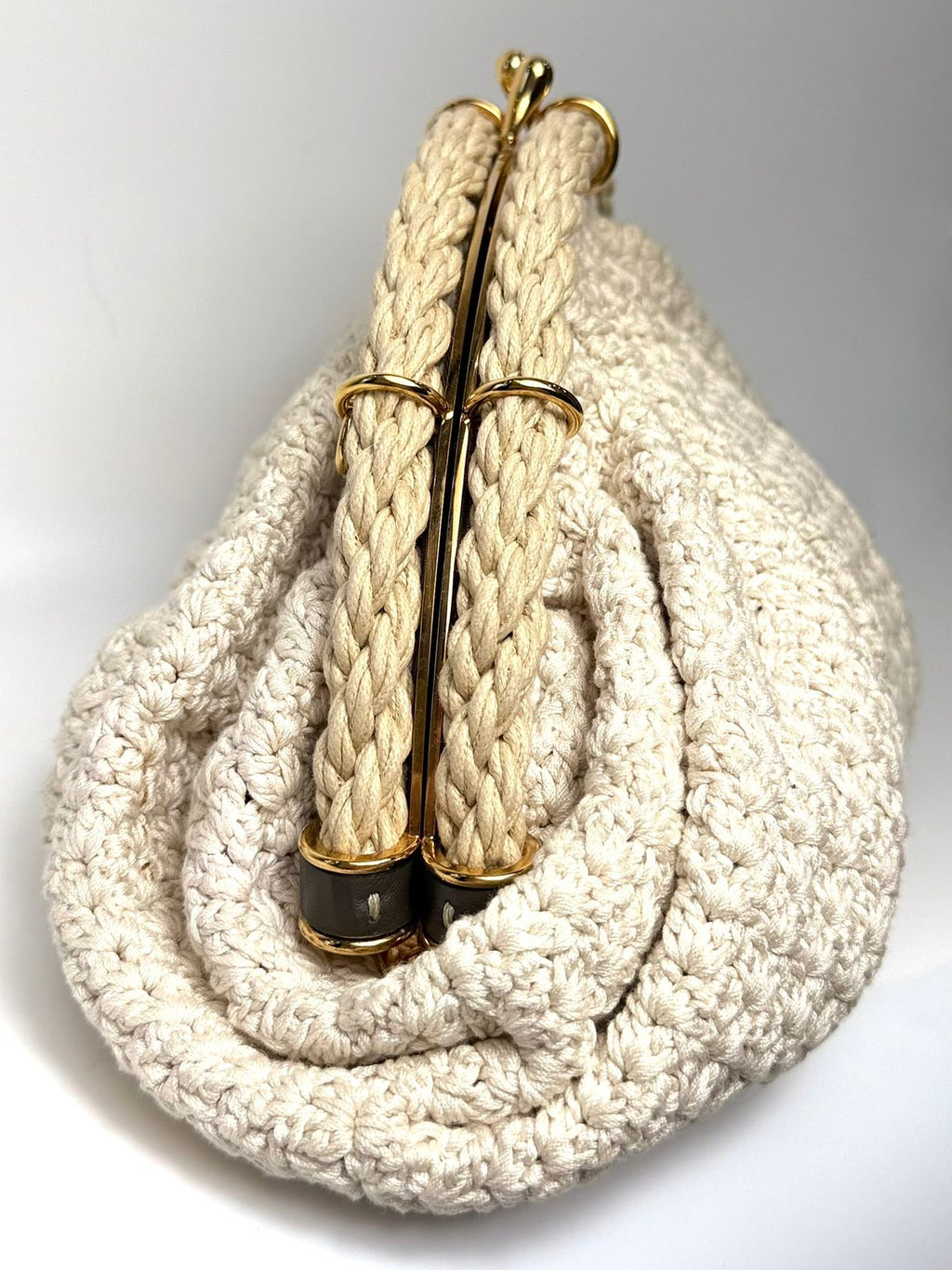 FENDI INTRECCIO MACRAME CANVAS SHELL CLUTCH BAG