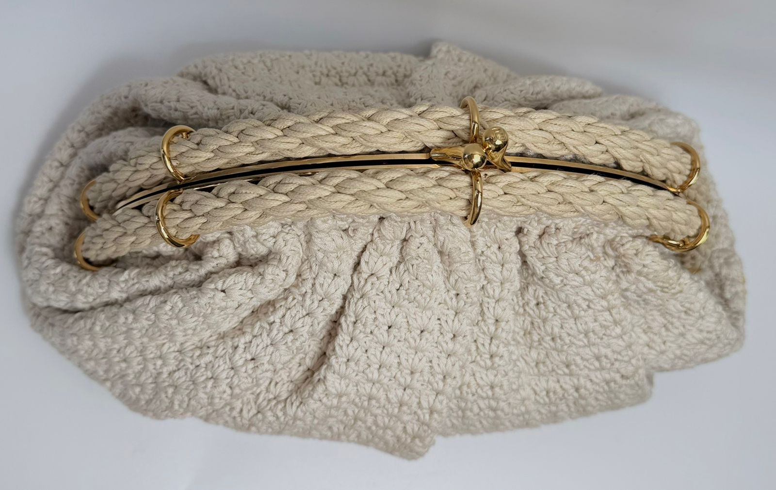 FENDI INTRECCIO MACRAME CANVAS SHELL CLUTCH BAG