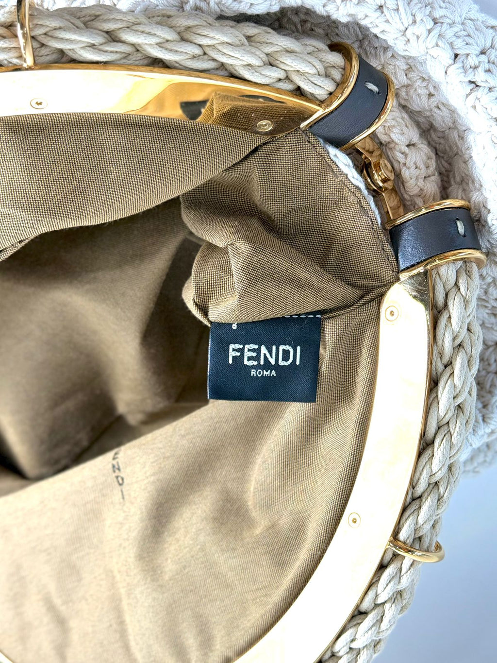 FENDI INTRECCIO MACRAME CANVAS SHELL CLUTCH BAG