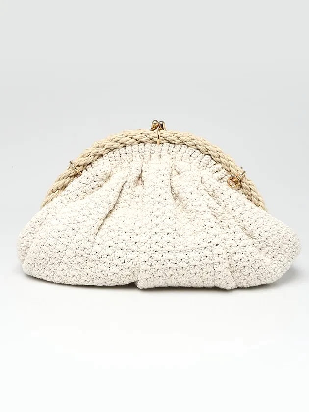 FENDI INTRECCIO MACRAME CANVAS SHELL CLUTCH BAG