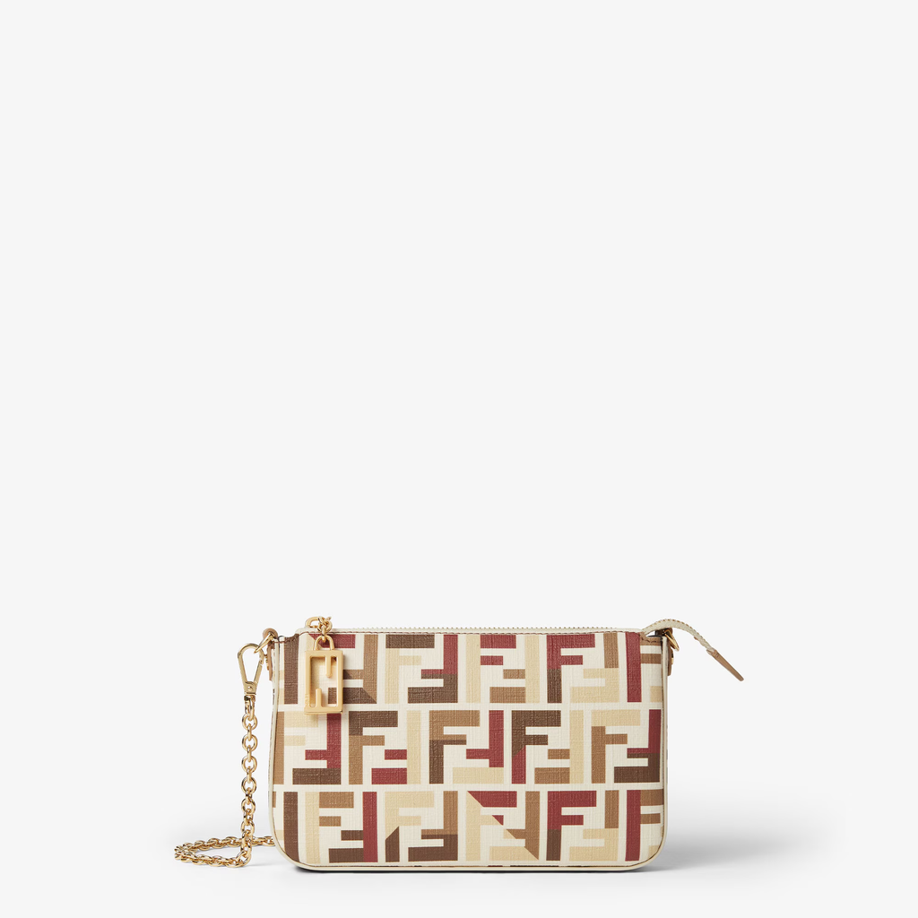FENDI MULTICOLOR FF FABRIC BAGUETTE POUCH WITH CHAIN