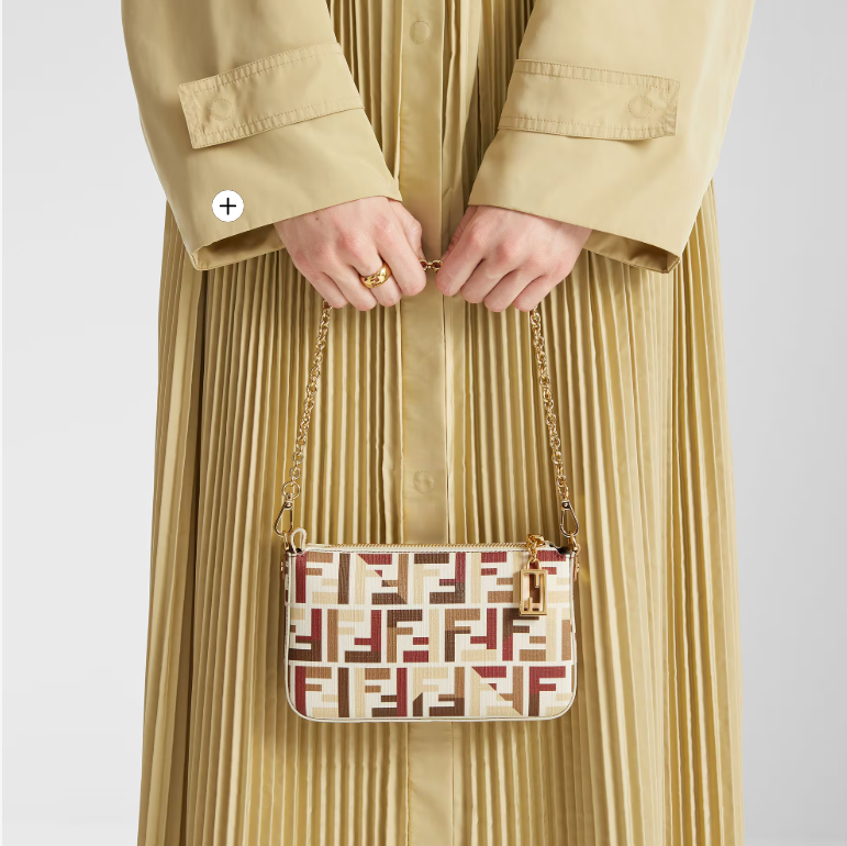 FENDI MULTICOLOR FF FABRIC BAGUETTE POUCH WITH CHAIN