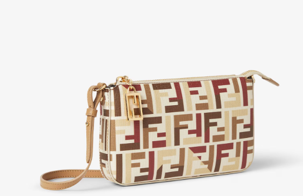 FENDI MULTICOLOR FF FABRIC BAGUETTE POUCH WITH CHAIN