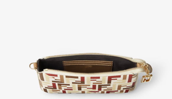 FENDI MULTICOLOR FF FABRIC BAGUETTE POUCH WITH CHAIN