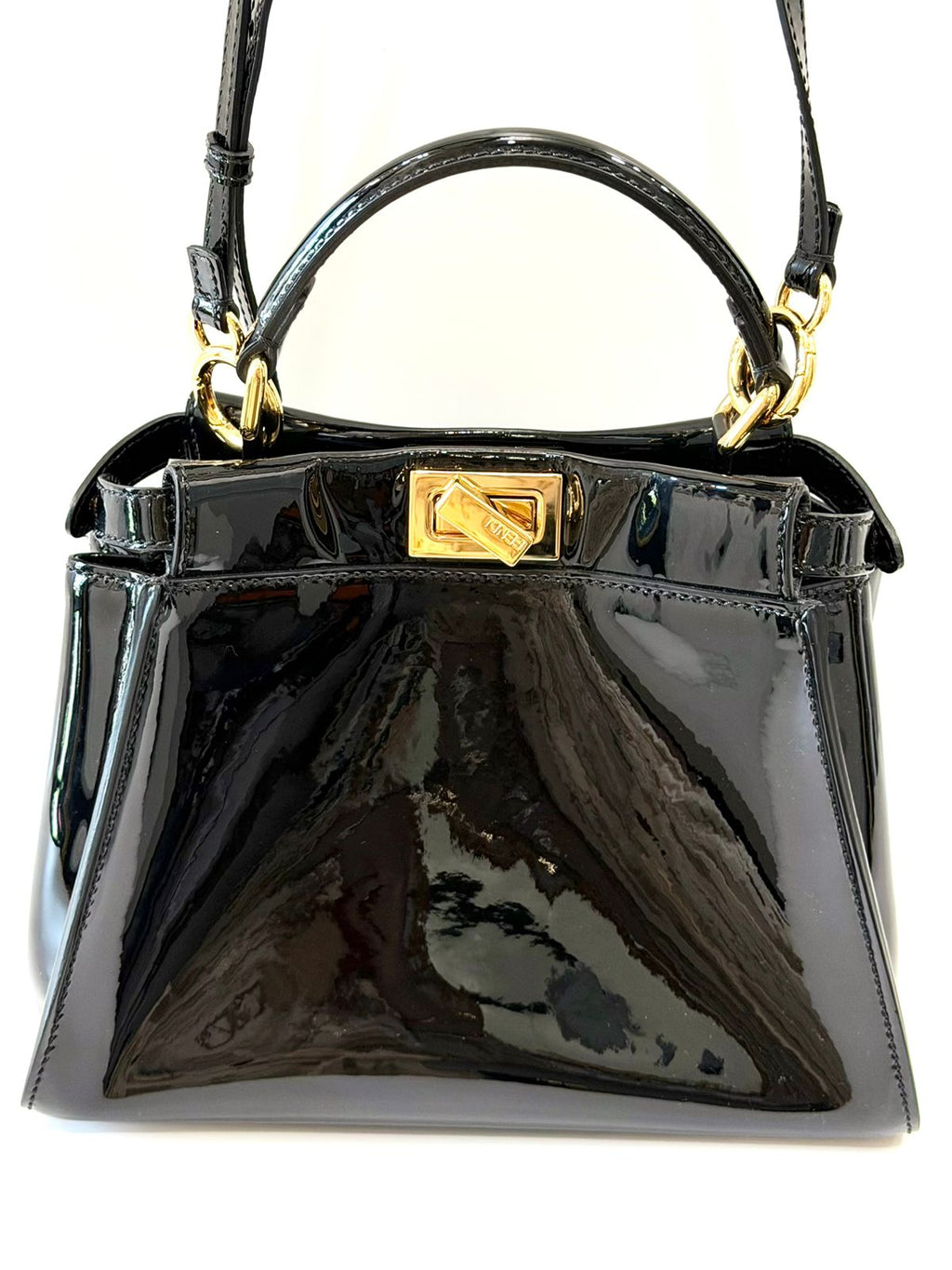 FENDI PATENT LEATHER PEEKABOO MINI TOTE BAG