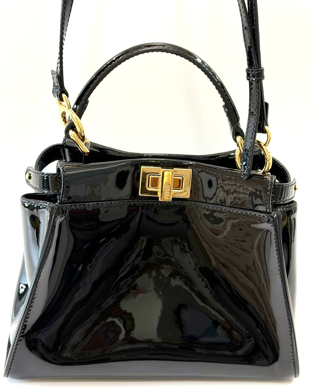 FENDI PATENT LEATHER PEEKABOO MINI TOTE BAG