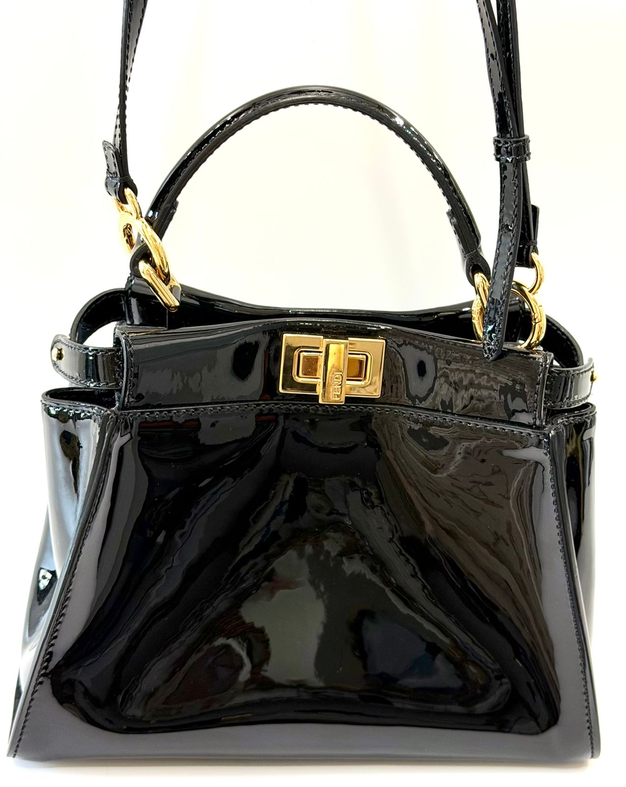 FENDI PATENT LEATHER PEEKABOO MINI TOTE BAG