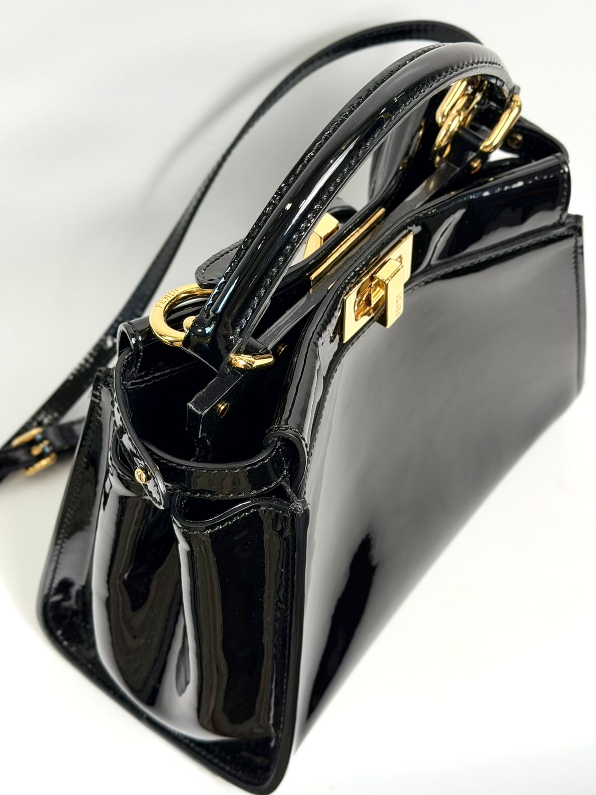 FENDI PATENT LEATHER PEEKABOO MINI TOTE BAG