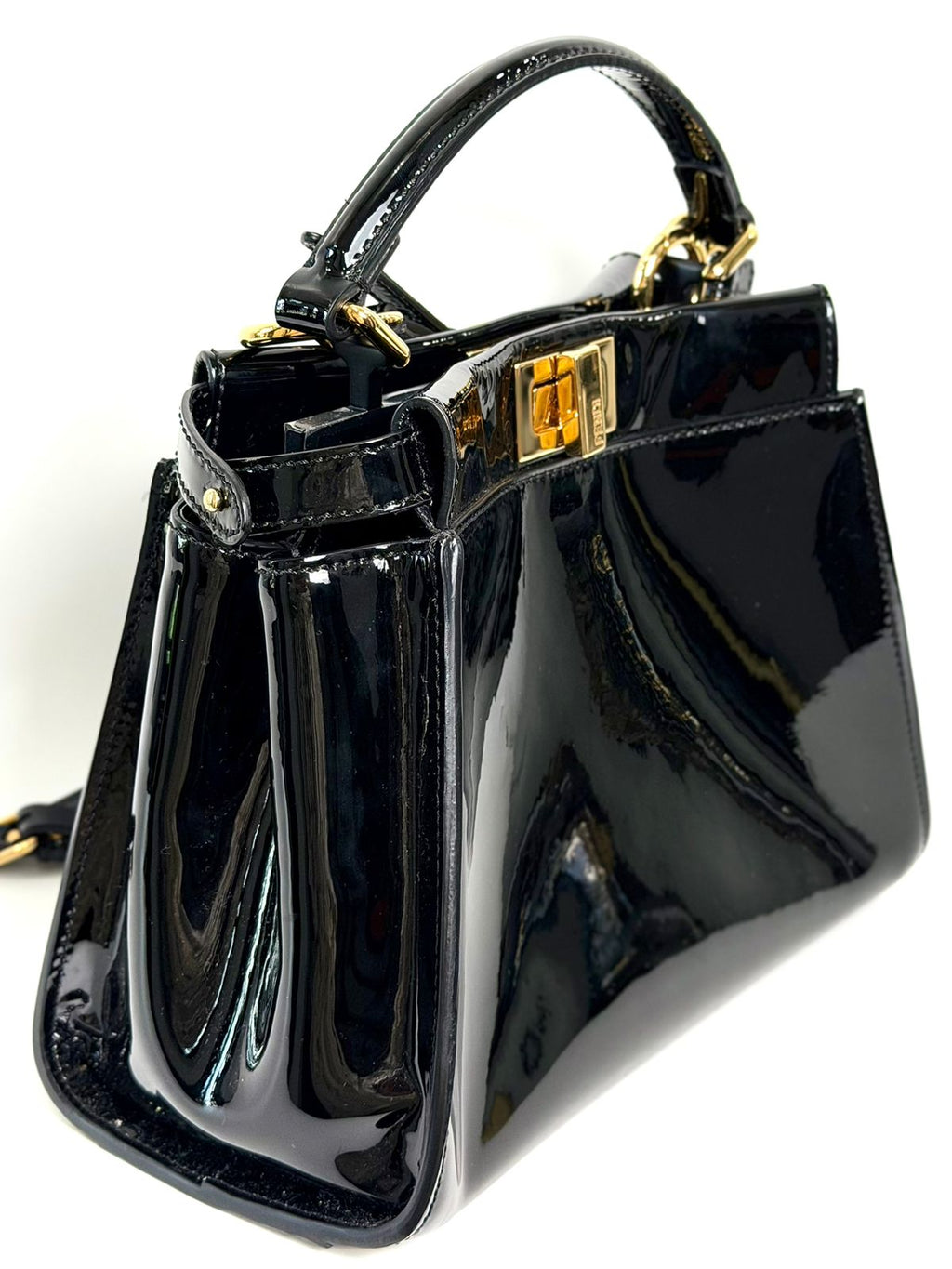 FENDI PATENT LEATHER PEEKABOO MINI TOTE BAG