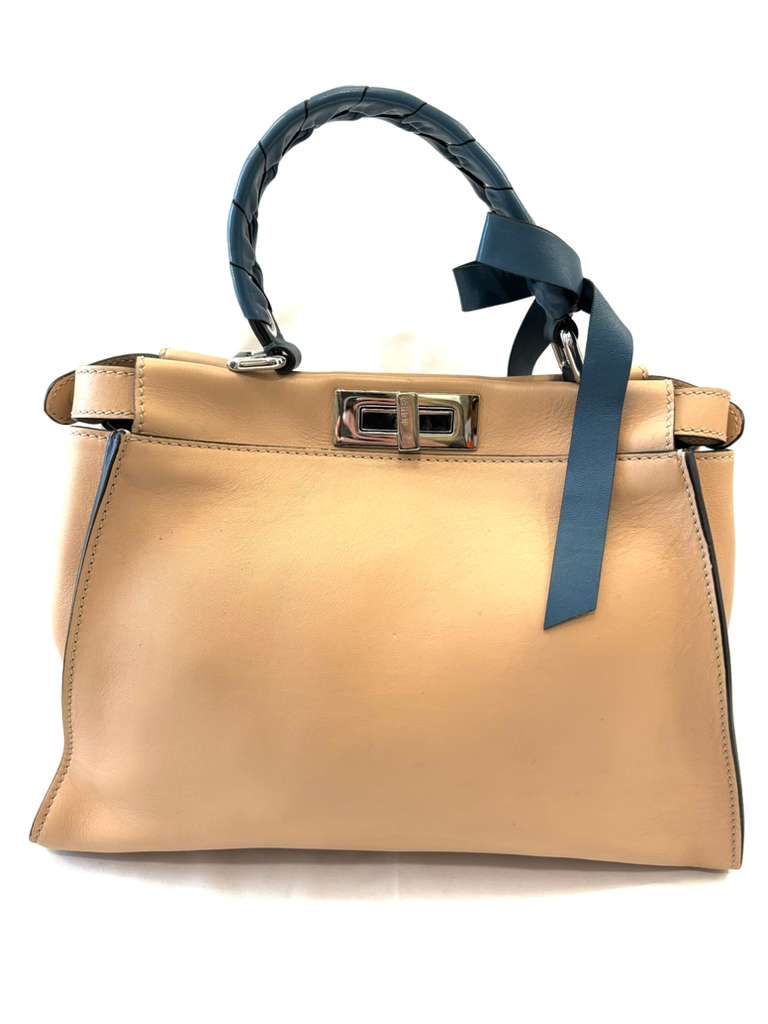 FENDI PEEKABOO RIBBON SATCHEL CUOIO CALFSKIN LEATHER BAG