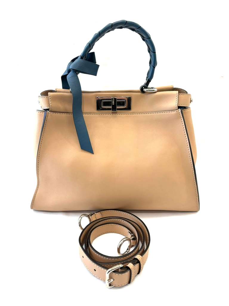 FENDI PEEKABOO RIBBON SATCHEL CUOIO CALFSKIN LEATHER BAG