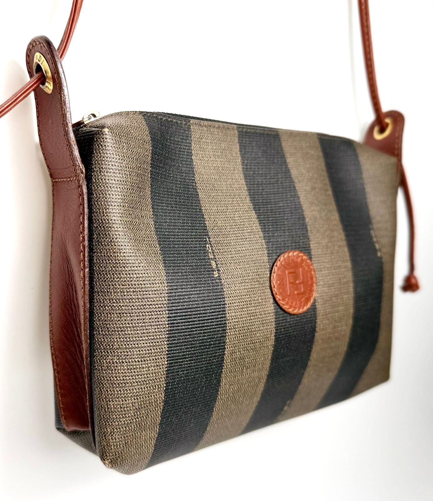 FENDI ROMA PEQUIN STRIPE SHOULDER BAG