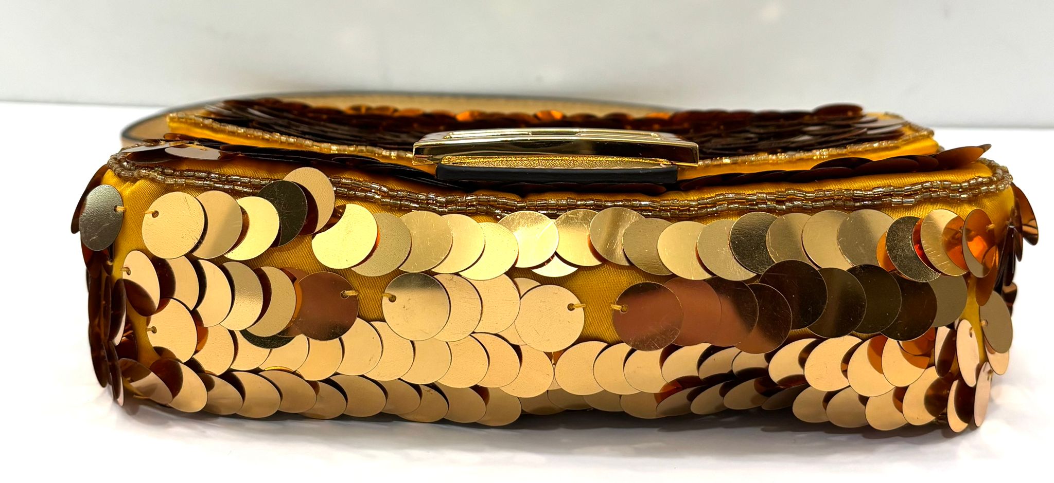 FENDI SATIN SEQUIN MINI BAGUETTE 1997 GOLD HANDBAG