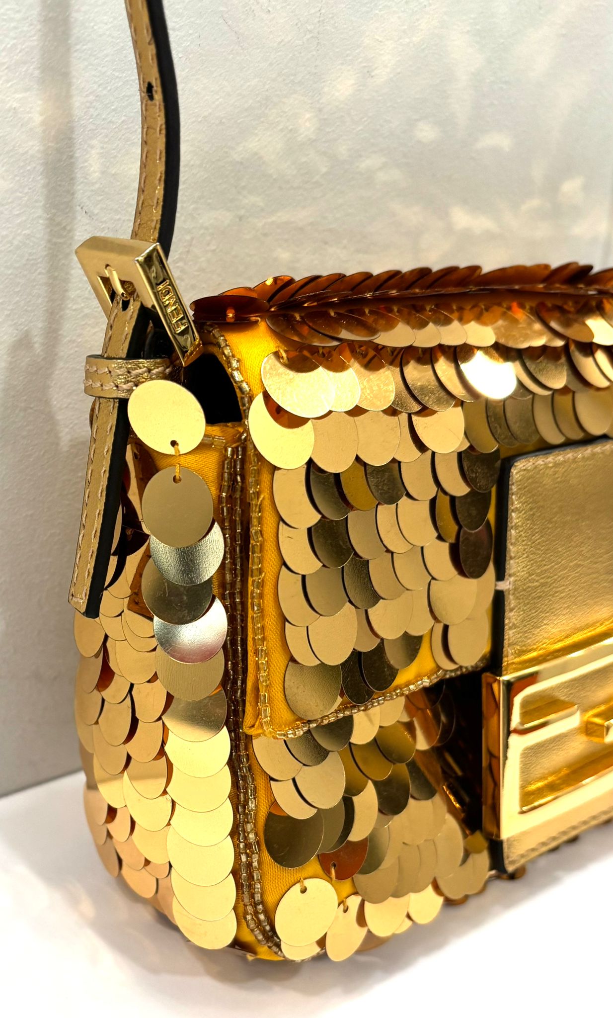 FENDI SATIN SEQUIN MINI BAGUETTE 1997 GOLD HANDBAG