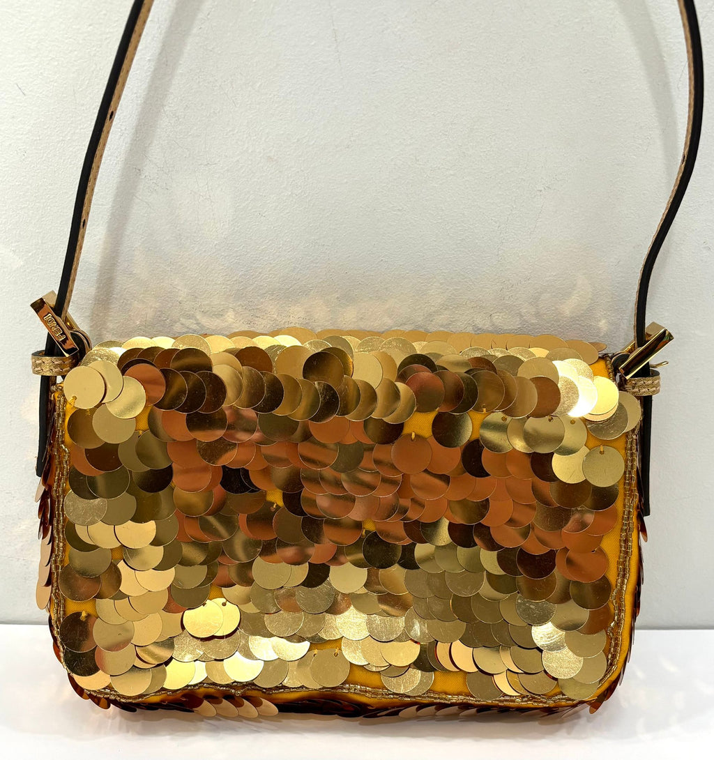 FENDI SATIN SEQUIN MINI BAGUETTE 1997 GOLD HANDBAG
