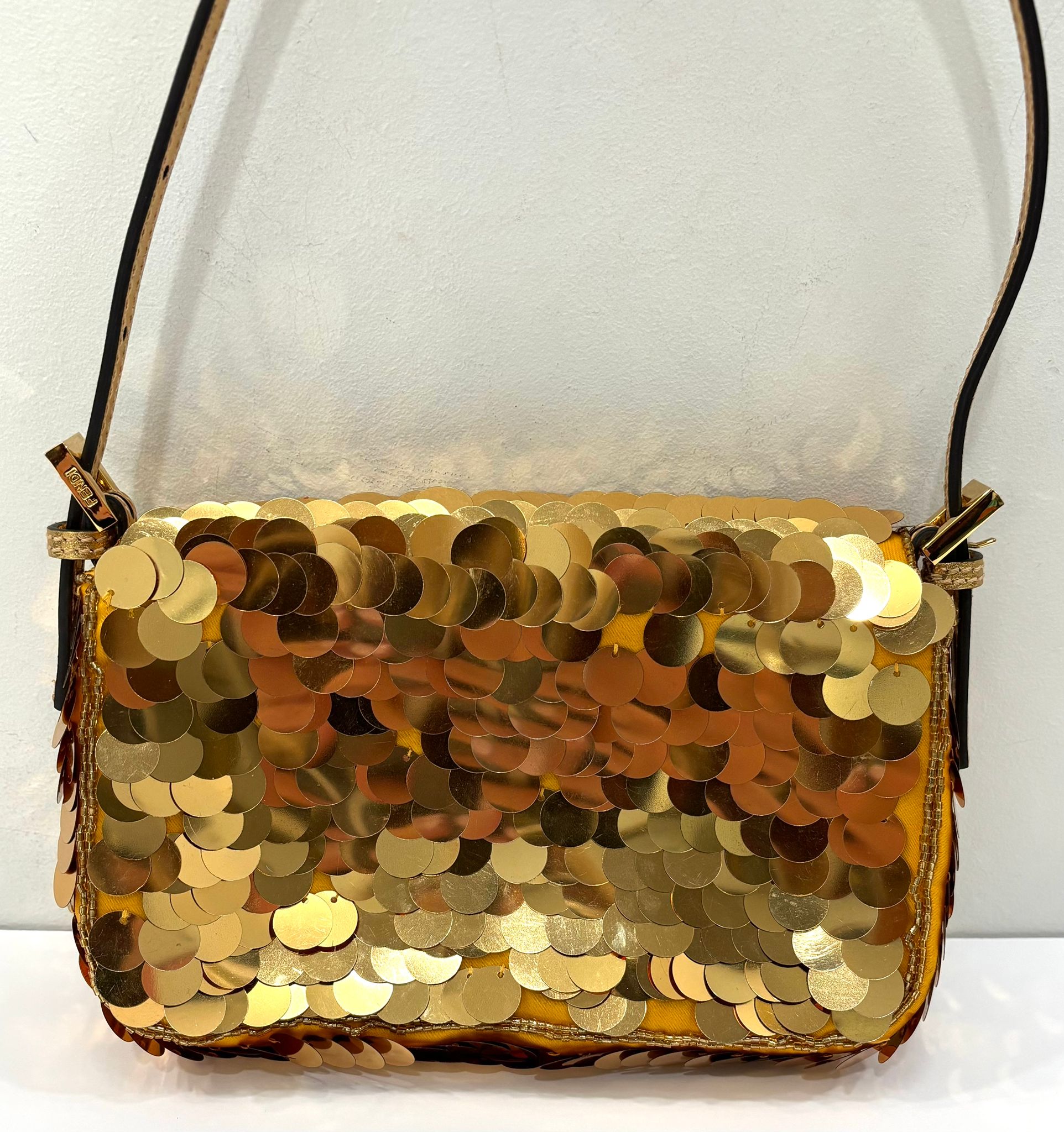 FENDI SATIN SEQUIN MINI BAGUETTE 1997 GOLD HANDBAG