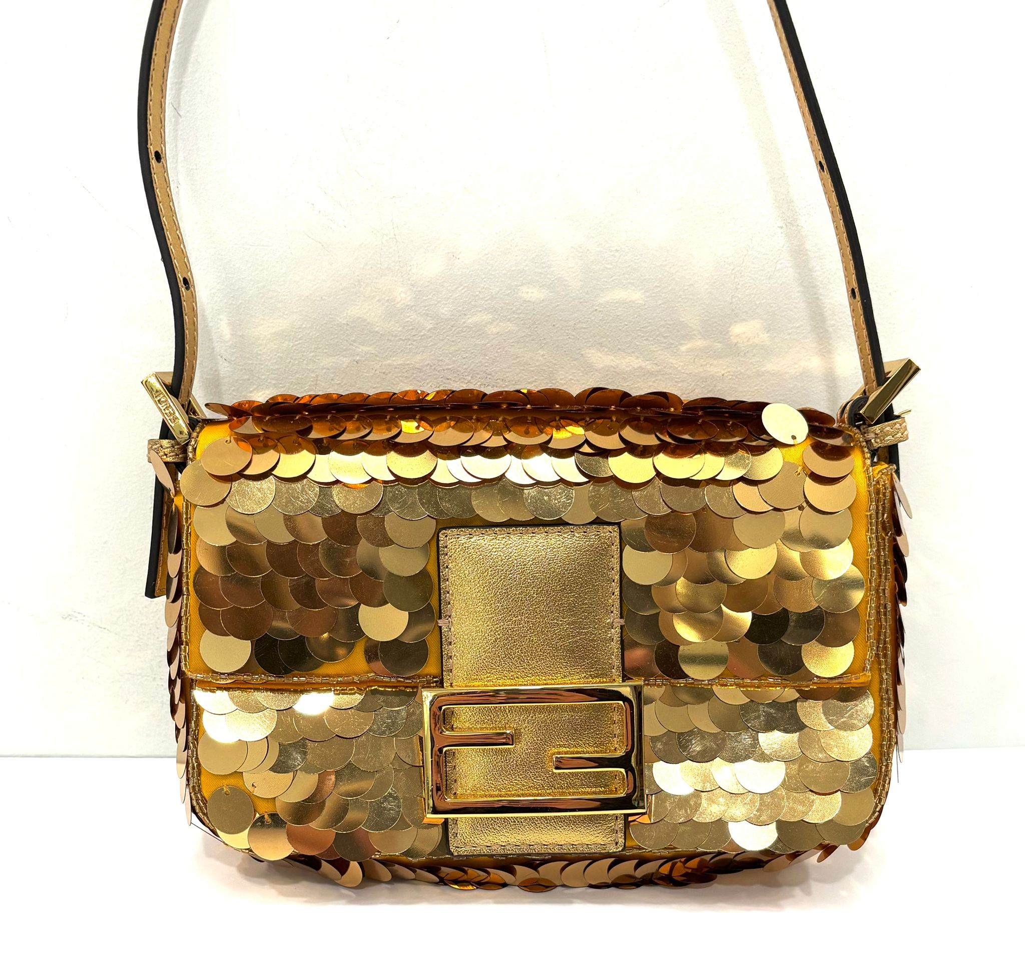 FENDI SATIN SEQUIN MINI BAGUETTE 1997 GOLD HANDBAG
