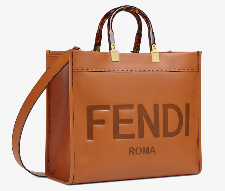 FENDI SUNSHINE CALFSKIN LEATHER MEDIUM TOTE BAG