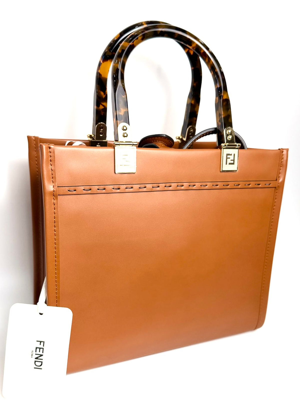 FENDI SUNSHINE CALFSKIN LEATHER MEDIUM TOTE BAG