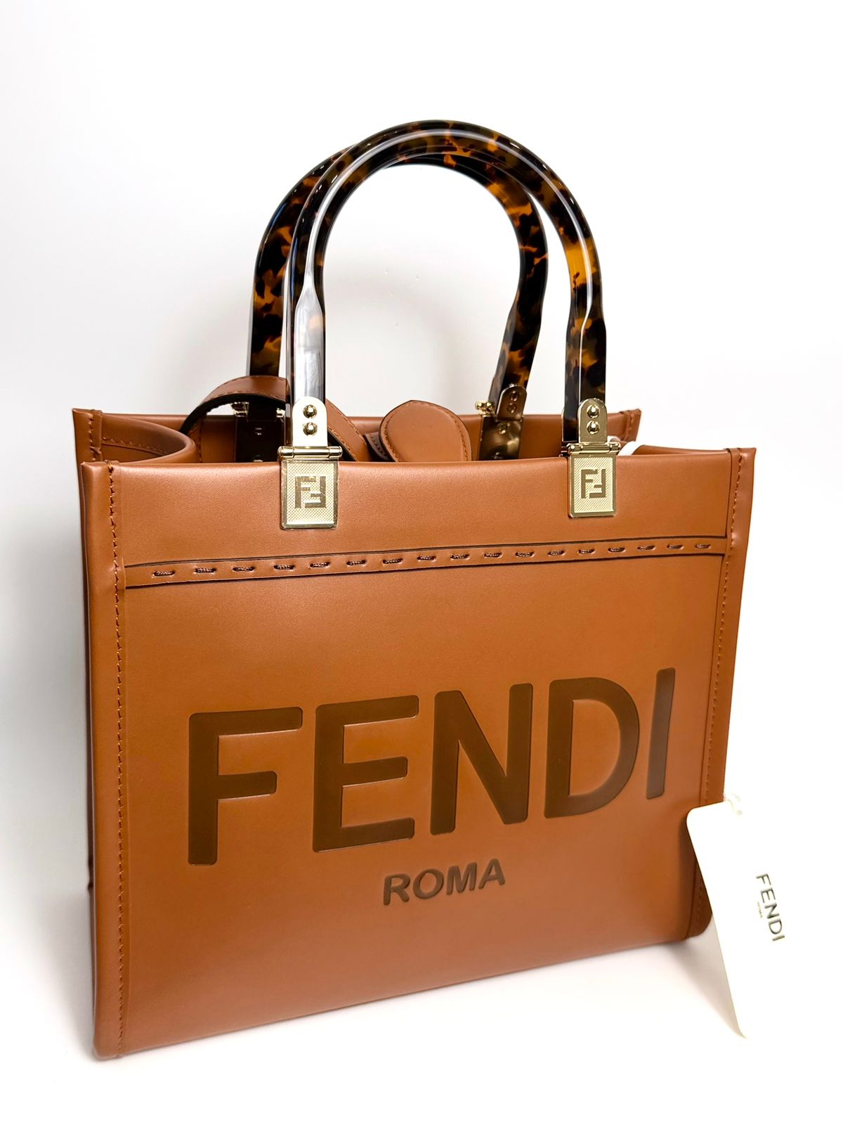 FENDI SUNSHINE CALFSKIN LEATHER MEDIUM TOTE BAG