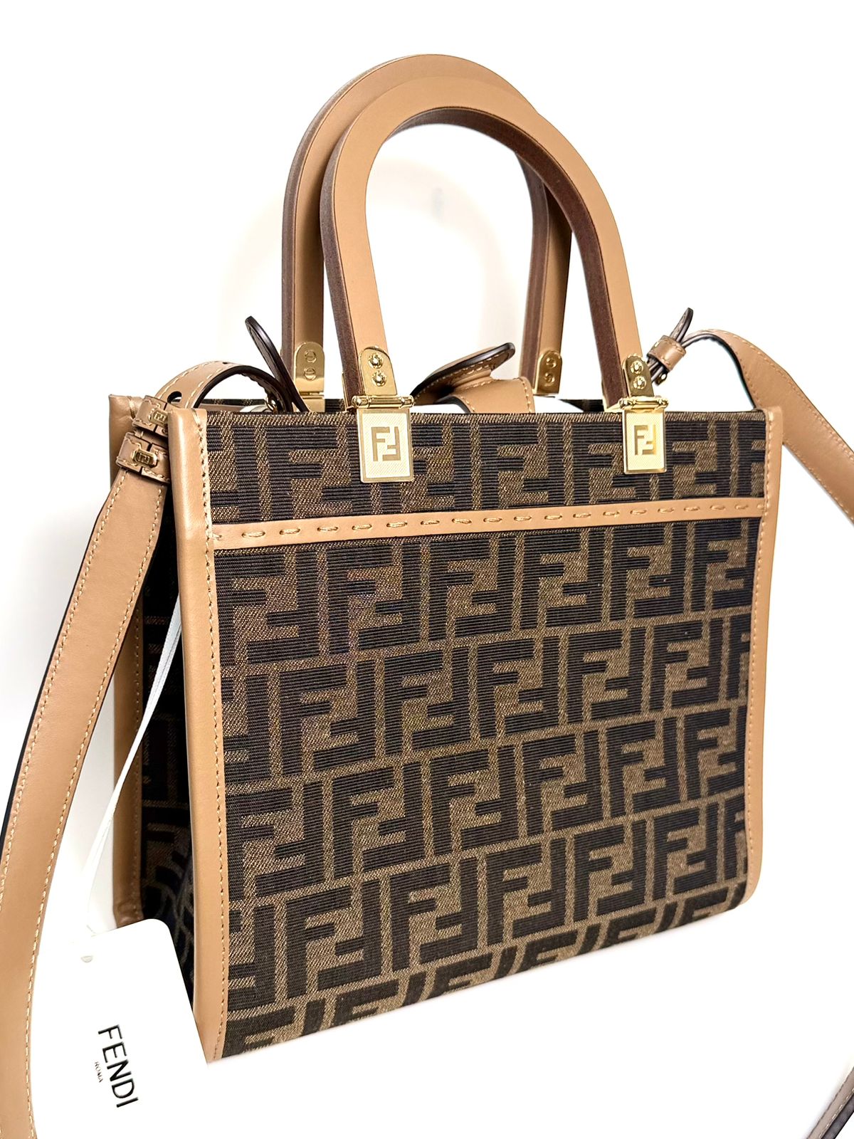 FENDI SUNSHINE SMALL FF JACQUARD HANDBAG
