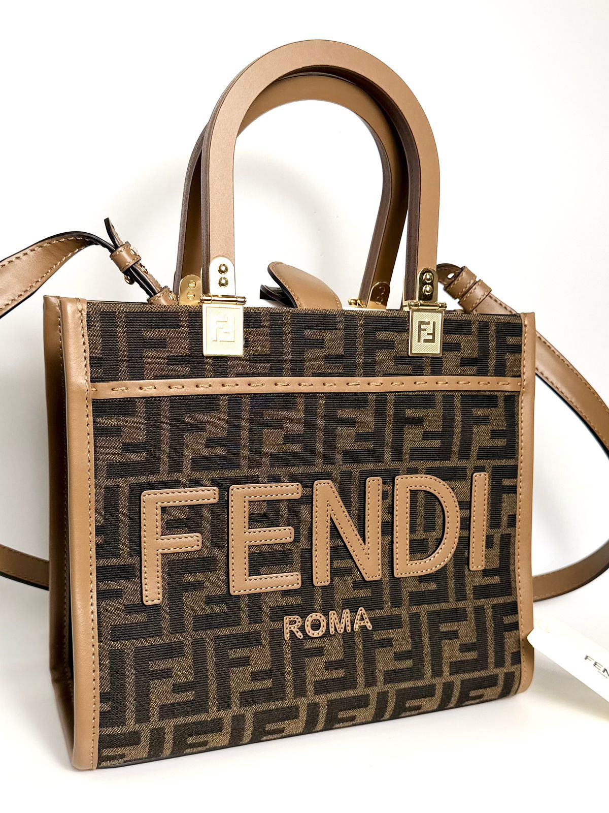 FENDI SUNSHINE SMALL FF JACQUARD HANDBAG