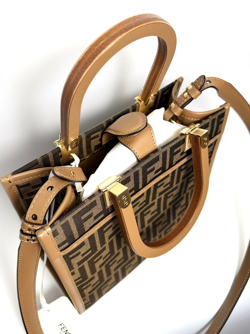 FENDI SUNSHINE SMALL FF JACQUARD HANDBAG
