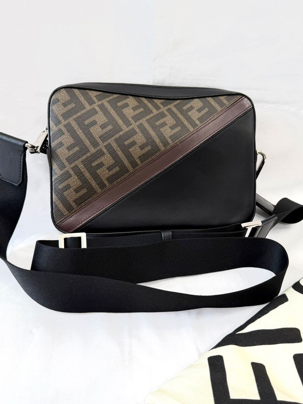 FENDI ZUCCA COATED CANVAS & LEATHER CAMERA BAG