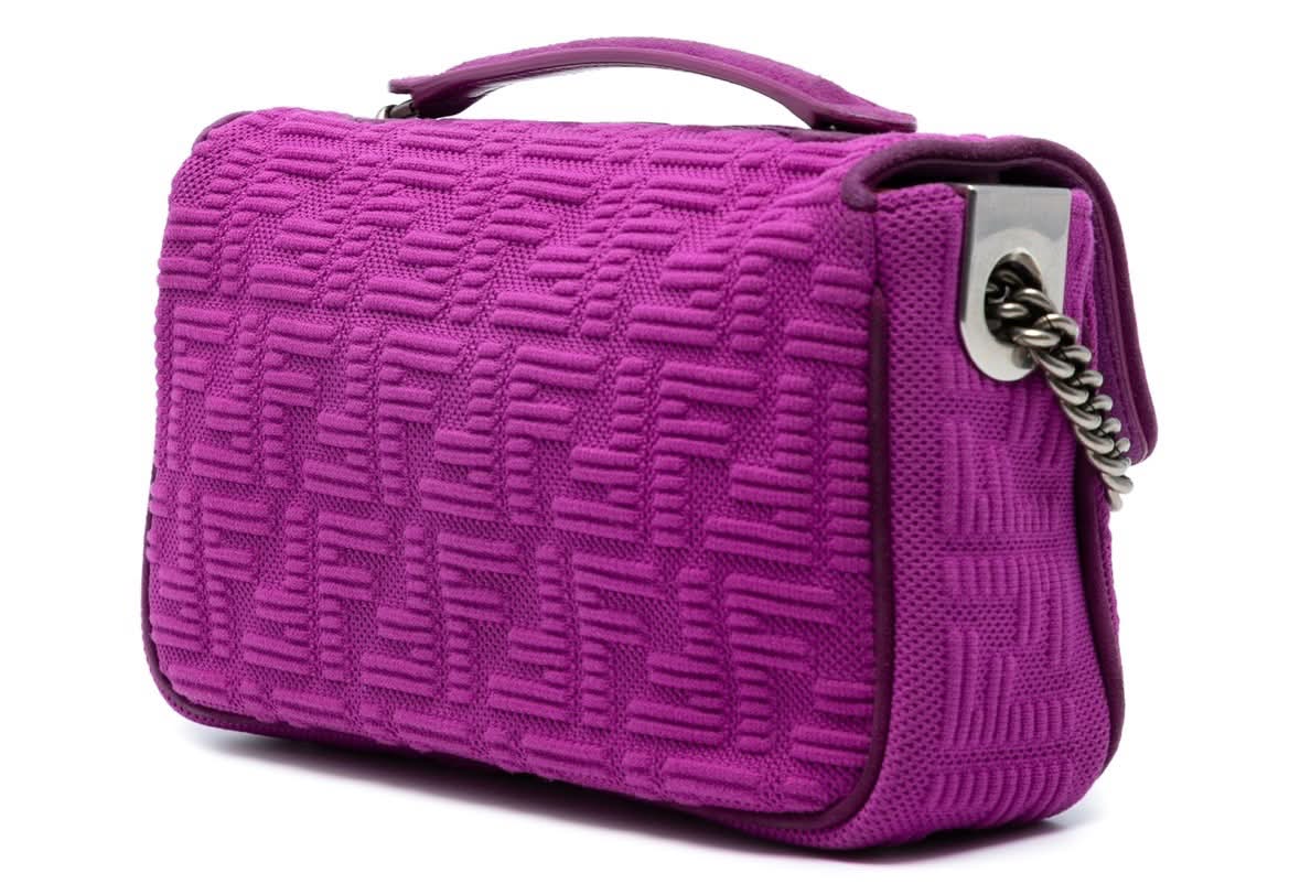 FENDI ZUCCA EMBOSSED FABRIC CHAIN MIDI BAGUETTE HANDBAG