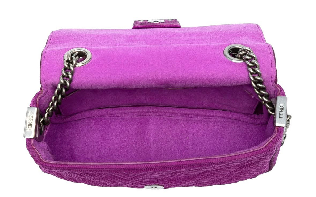 FENDI ZUCCA EMBOSSED FABRIC CHAIN MIDI BAGUETTE HANDBAG