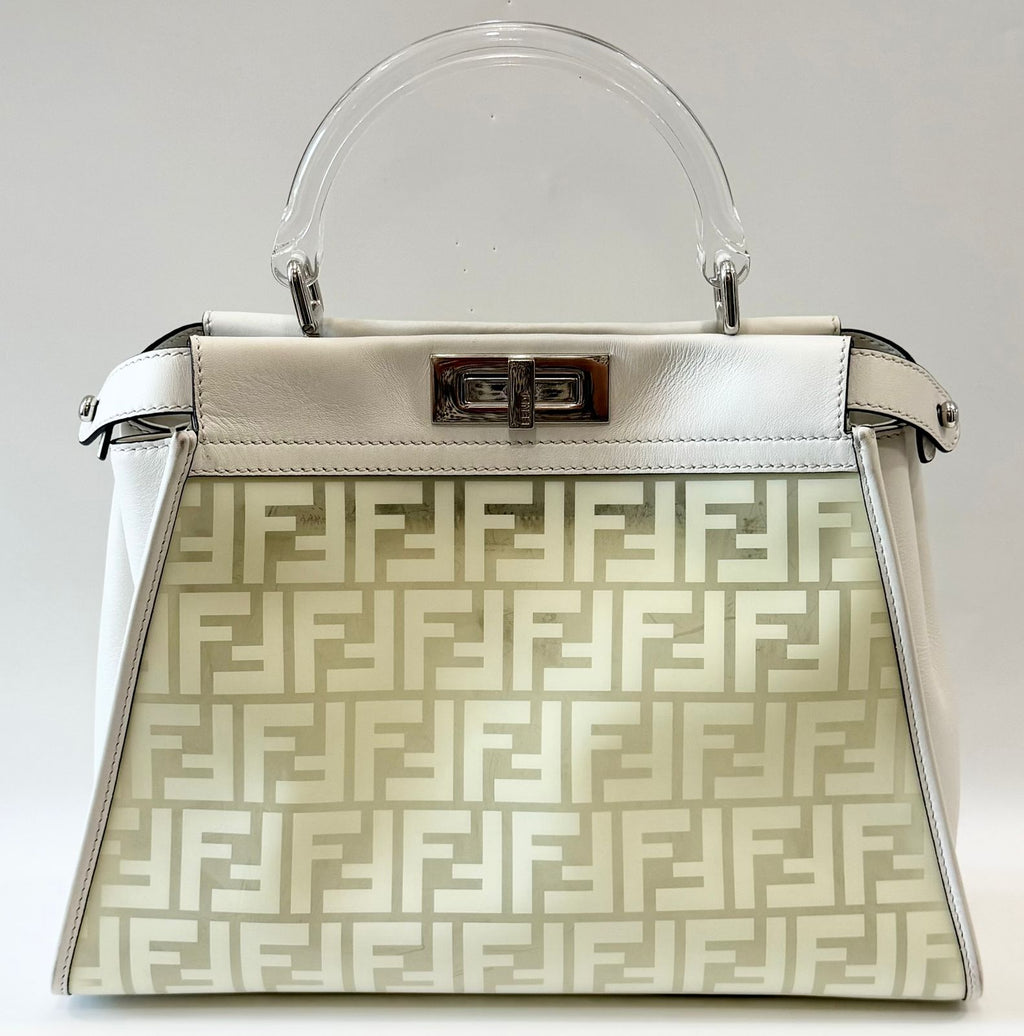 FENDI PEEKABOO FF ZUCCA CLEAR PVC CALFSKIN LEATHER SHOULDER BAG