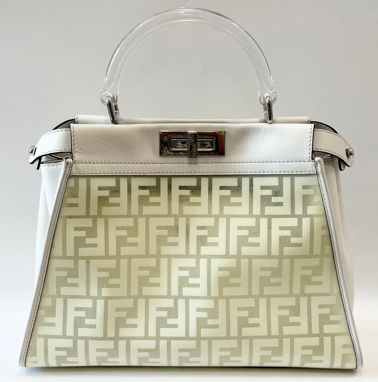 FENDI PEEKABOO FF ZUCCA CLEAR PVC CALFSKIN LEATHER SHOULDER BAG