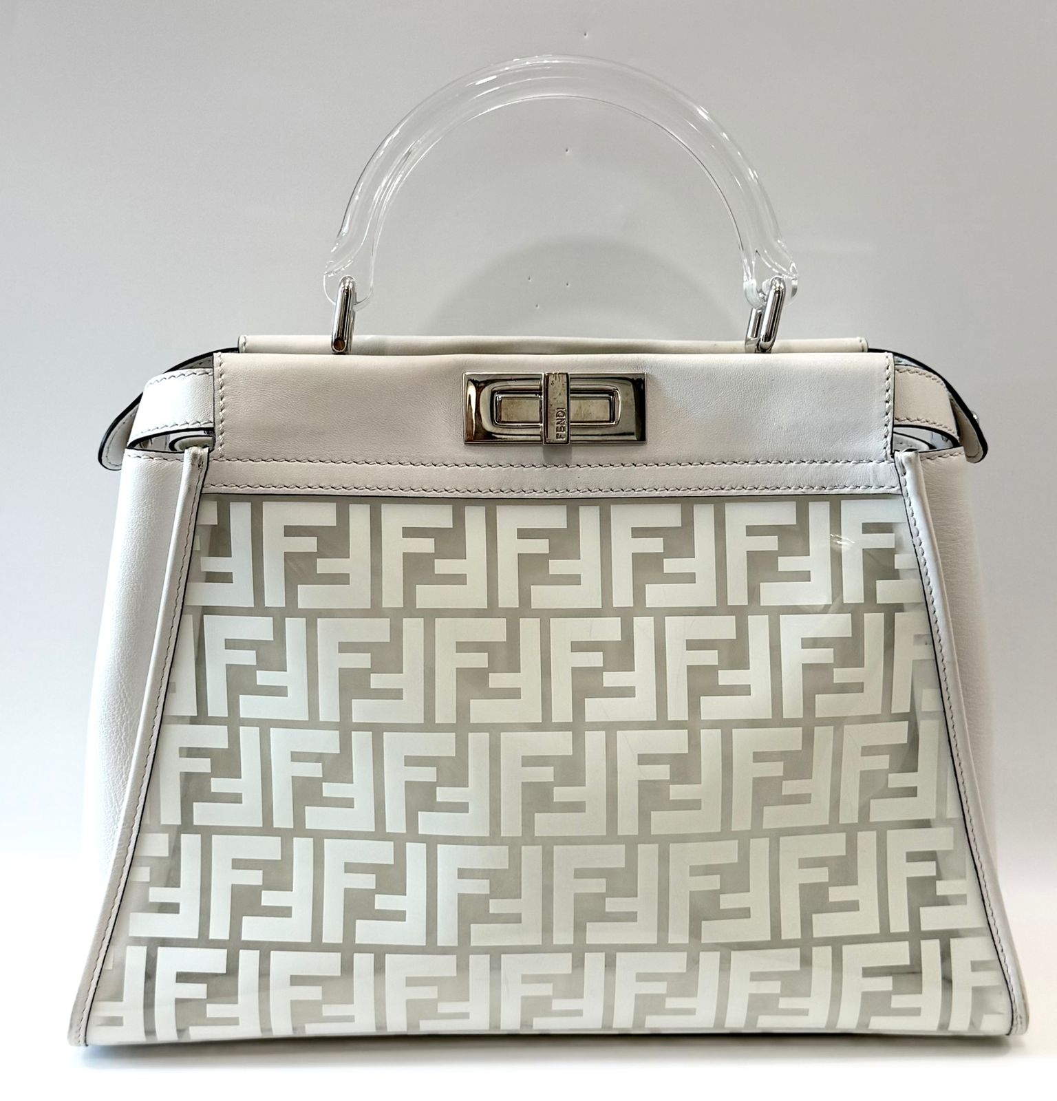 FENDI PEEKABOO FF ZUCCA CLEAR PVC CALFSKIN LEATHER SHOULDER BAG