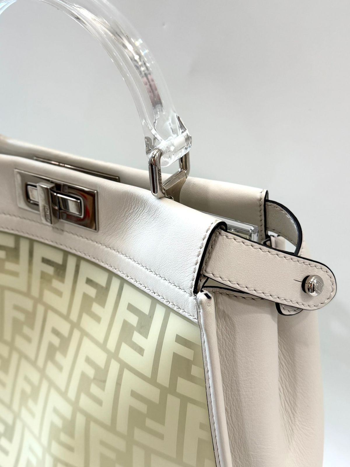 FENDI PEEKABOO FF ZUCCA CLEAR PVC CALFSKIN LEATHER SHOULDER BAG