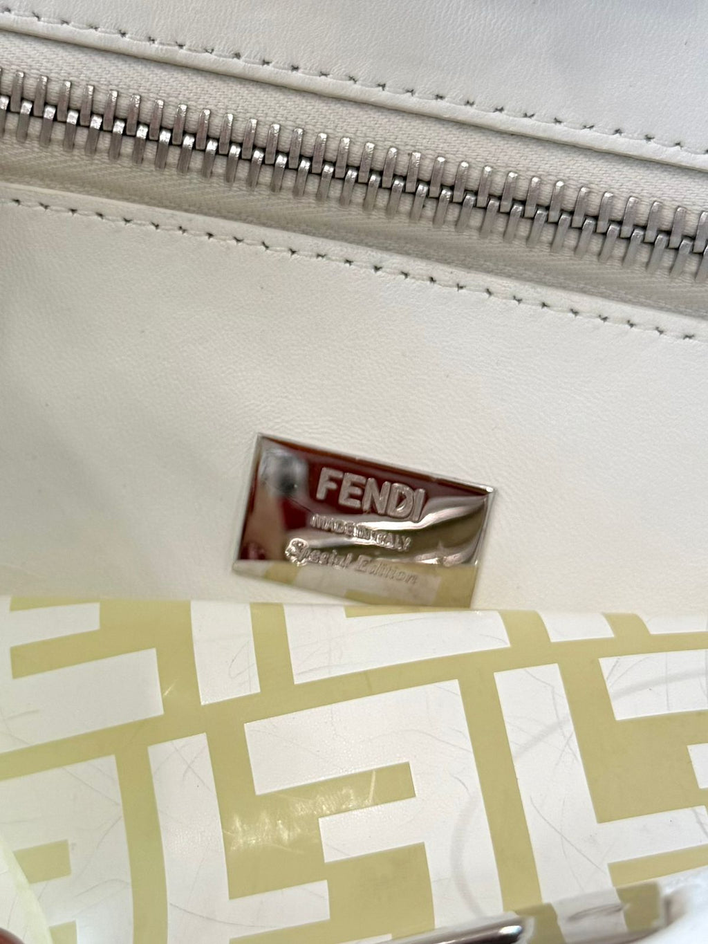 FENDI PEEKABOO FF ZUCCA CLEAR PVC CALFSKIN LEATHER SHOULDER BAG