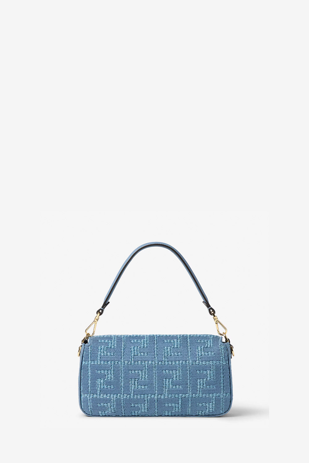 Baguette® Blue Woven Raffia-Effect Material Bag With FF Embroidery