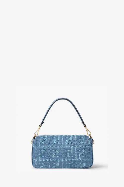 Baguette® Blue Woven Raffia-Effect Material Bag With FF Embroidery