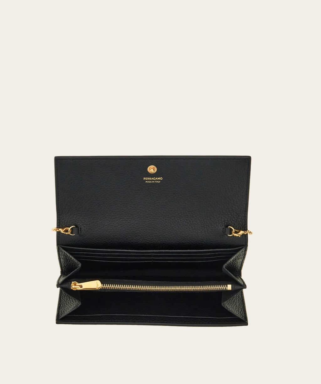 FERRAGAMO CALFSKIN LEATHER GANCINI WALLET ON A CHAIN