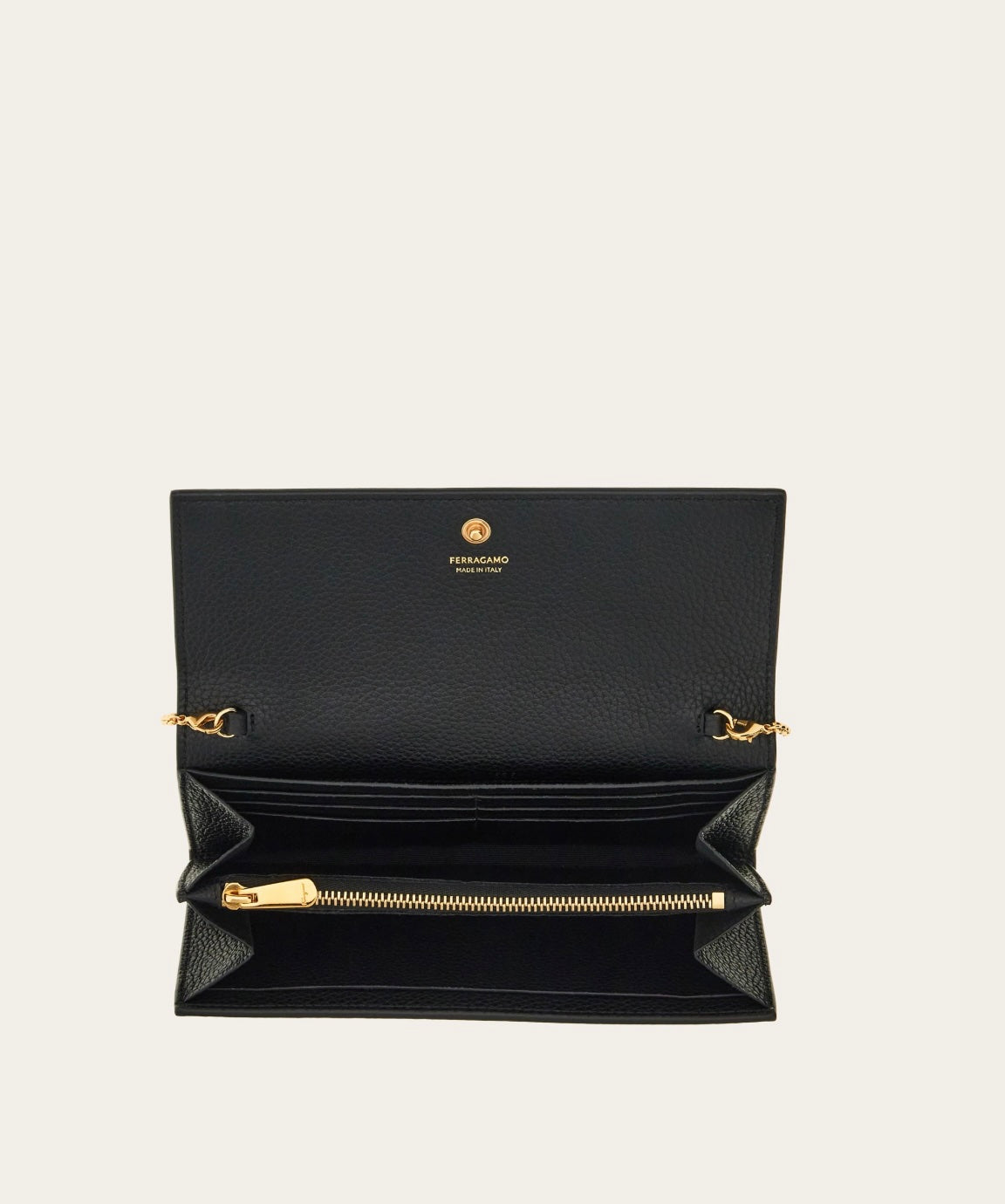 FERRAGAMO CALFSKIN LEATHER GANCINI WALLET ON A CHAIN