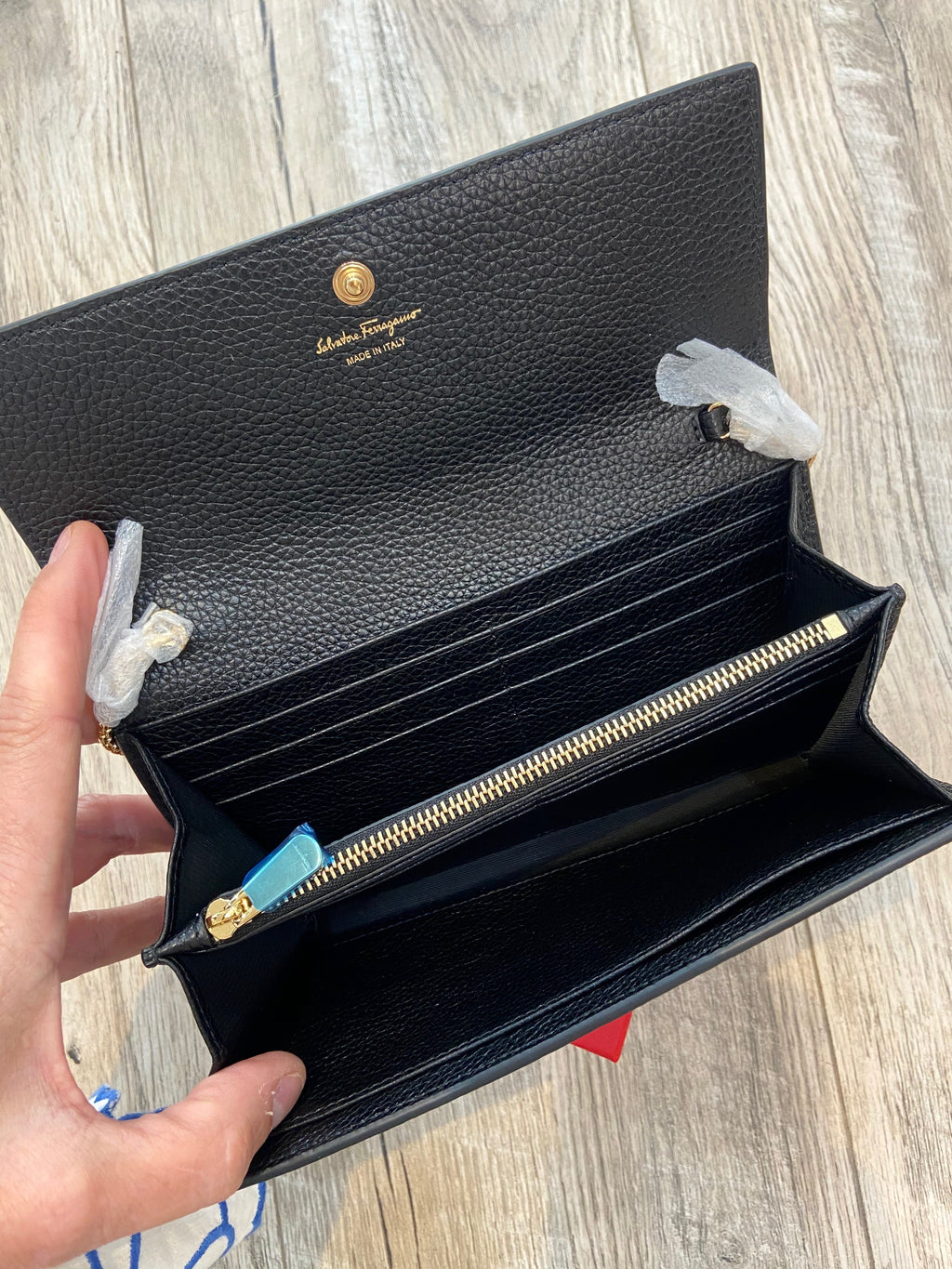 FERRAGAMO CALFSKIN LEATHER GANCINI WALLET ON A CHAIN