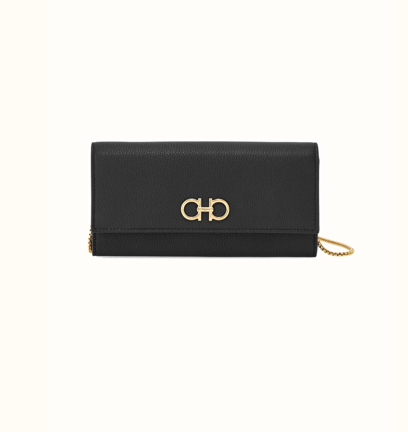 FERRAGAMO CALFSKIN LEATHER GANCINI WALLET ON A CHAIN